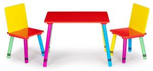 Set mobilier copii, masă din lemn + 2 scaune colorate