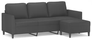 Canapea cu 3 locuri și taburet, negru, 180 cm, piele ecologică