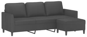Canapea cu 3 locuri și taburet, negru, 180 cm, piele ecologică