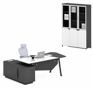 Set Platinia & LumaSeat - Birou directorial cu dulap lateral, scaun ergonomic si dulap cu usi din sticla