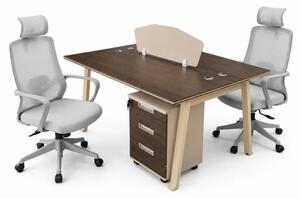Set Nova 2 & Calvena - Birou operational cu 2 posturi,dulapuri integrate mobile si Scaun de birou ergonomic cu functie de înclinare