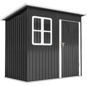 Outsunny Căsuță de Grădină 2,55m² din Oțel Zincat cu Kit de Fundație, Ușă Blocabilă, Acoperiș Înclinat, Gri | Aosom Romania