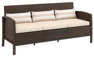 Outsunny Canapea de exterior cu 3 locuri, din ratan PE, cu perne confortabile și detașabile, 173x68x78 cm, maro | Aosom Romania
