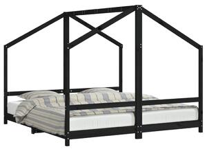 Cadru de pat pentru copii negru 2x(90x190) cm lemn masiv de pin