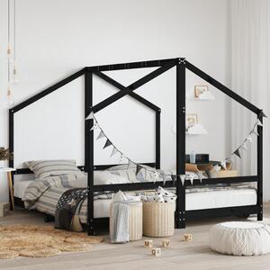 Cadru de pat pentru copii negru 2x(90x190) cm lemn masiv de pin