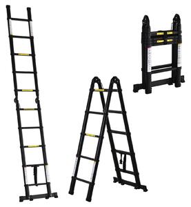 DURHAND Scară Telescopică Pliabilă cu 10 Trepte, Scară Extensibilă din Aluminiu și Metal, 320x67x7 cm, Neagră | Aosom Romania