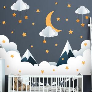 Autocolant de perete pentru copii 90x60 cm Mountains in Stars and Clouds – Ambiance