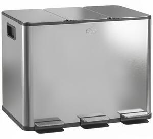 HOMCOM Coș de Gunoi cu 3 Compartimente de 20L, cu Pedală și Capace Silențioase, Ideal pentru Organizare, Dimensiuni 61,9x36,6x56,7 cm, Argintiu | Aosom Romania