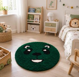 Covor Fantasy Panda, Verde, 67x67 cm, Rotund, 2550 gr mp