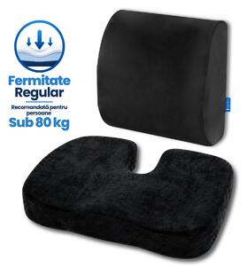 Set Perna de Sezut Suporto Regular Coccis Suport si Perna Lombara Slim, Suport Lombar pentru Scaun Auto sau de Birou, Spuma cu Memorie, Culoare Neagra