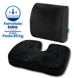Set Perna de Sezut Suporto Extra Coccis Suport si Perna Lombara Slim, Suport Lombar pentru Scaun Auto sau de Birou, Spuma cu Memorie, Culoare Neagra