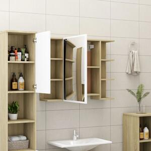 Dulap baie cu oglindă, alb/stejar Sonoma, 80 x 20,5 x 64 cm PAL