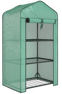 Outsunny Mini seră de grădină cu husă din PE, 3 rafturi și ușă rulabilă, 59x39x127 cm, verde | Aosom Romania