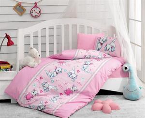 Set lenjerie pat pentru copii Miyav, bumbac ranforce 100%, roz/imprime
