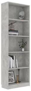 Bibliotecă cu 5 rafturi, gri beton, 60x24x175 cm, PAL