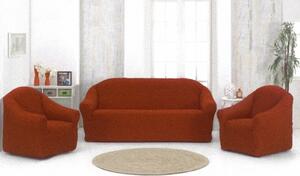 Set huse elastice si creponate pentru canapea 3 locuri si 2 fotolii, fara volanas, culoare Caramiziu