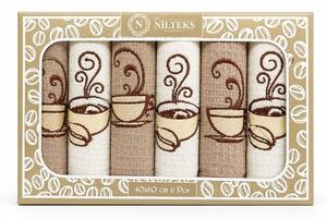 Set 6 prosoape bucatarie din bumbac, 40x60 cm, model Cafea