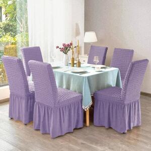 Set 6 huse scaune creponate si elastice, cu volanas, Lila