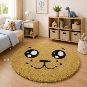 Covor Rotund,Model Smile 12090 5249, Camera Copilului, Dimensiunea 67x67 cm, Mustar Rotund, 67x67