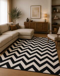Covor Sufragerie, Model BlackWhite 18001, Alb Negru 120x170
