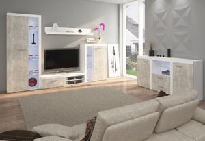 Mobilă sufragerie KLOK, 270x190x40, alb/beton + iluminare LED