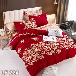 Lenjerie de pat, 2 persoane, finet, 6 piese, roșu , cu model auriu, LF224