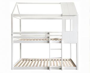 Pat supraetajat Montessori ATRISA 90x200, alb, lemn, cu somiera