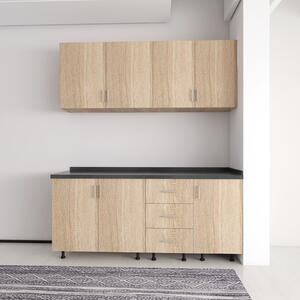 Set Bucatarie Laura 160 cm, Culoarea Sonoma, Pal 18mm, Blat Termorezistent