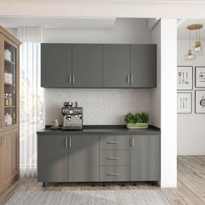 Set Bucatarie Laura 140 cm, Culoarea GRI ANTRACIT, Pal 18mm, Blat Termorezistent