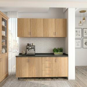 Set Bucatarie Laura 140 cm, Culoarea Sonoma, Pal 18mm, Blat Termorezistent