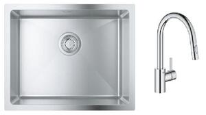 Set chiuveta din otel Grohe K700 31726SD0, baterie bucătărie Grohe Eurosmart Cosmopolitan 31481001