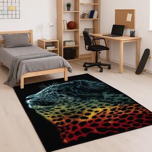 Covor Sufragerie, Model Black Leopard 11016 180, Covor Dreptunghiular, Negru Dreptunghi, 80x150