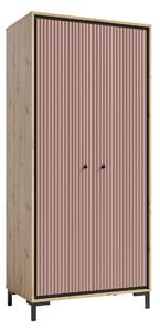 Dulap PARII PA01, stejar artisan/roz, PAL laminat, cu 2 usi, 89x54x196