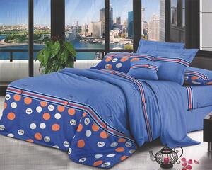 Lenjerie de pat pentru o persoana cu husa elastic pat si fata perna dreptunghiulara, Meta, bumbac mercerizat, multicolor