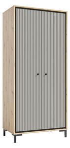 Dulap PARII PA01, stejar artisan/gri, PAL laminat, cu 2 usi, 89x54x196