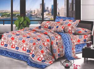 Lenjerie de pat pentru o persoana cu husa elastic pat si fata perna dreptunghiulara, Paccia, bumbac mercerizat, multicolor