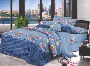 Lenjerie de pat pentru o persoana cu husa elastic pat si fata perna dreptunghiulara, Pamina, bumbac mercerizat, multicolor