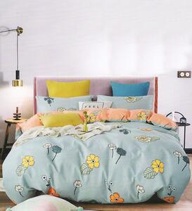 Lenjerie de pat pentru o persoana cu husa elastic pat si fata perna dreptunghiulara, Feodora, bumbac mercerizat, multicolor