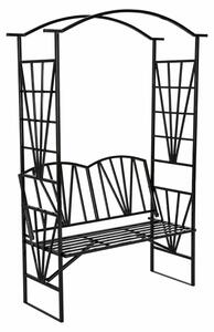 Banca cu pergola HAIFA, negru, metal, 114x42x210 cm