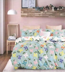 Lenjerie de pat pentru o persoana cu husa elastic pat si fata perna dreptunghiulara, Fiorella, bumbac mercerizat, multicolor