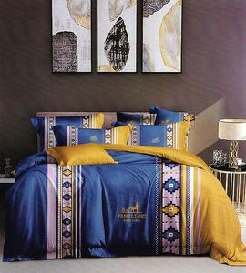 Lenjerie de pat pentru o persoana cu husa elastic pat si fata perna dreptunghiulara, Cybele, bumbac mercerizat, multicolor