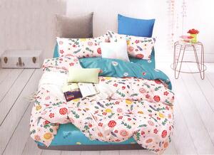 Lenjerie de pat pentru o persoana cu husa elastic pat si fata perna dreptunghiulara, Evadne, bumbac mercerizat, multicolor