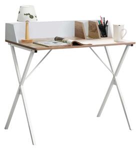 Masa birou PSALMO, alb/stejar, DTD laminat/metal, 90x50x85 cm