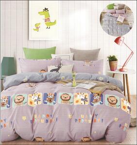 Lenjerie de pat pentru o persoana cu husa elastic pat si fata perna dreptunghiulara, Kenna, bumbac mercerizat, multicolor