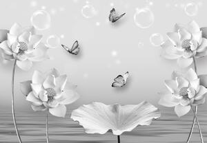 Fototapet - Lunca albă cu fluturi (147x102 cm)