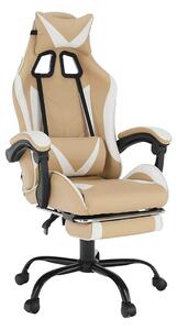 Scaun gaming OZGE 2 NEW, bej/alb, piele ecologica, 64x60x116/136 cm