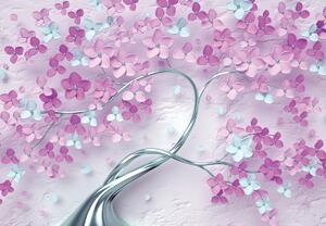 Fototapet - Copac violet cu flori 3D (147x102 cm)