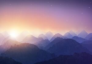 Fototapet - Soarele apune după munți (147x102 cm)
