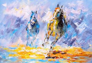 Fototapet - Pictură în ulei, alergare de cai (147x102 cm)