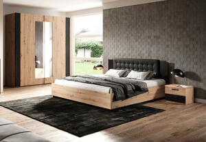 Set dormitor SEGAL, pat dublu + somiera 160x200, dulap , 2 noptiere , artisan/negru